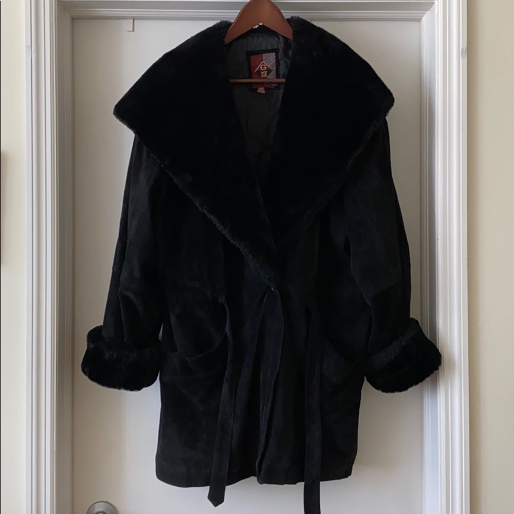 A vintage suede and faux fur coat